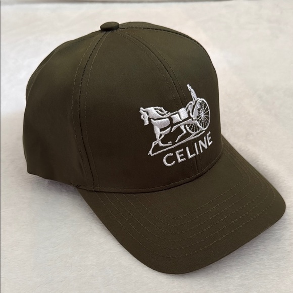 {NWT} Celine Paris | Embroidered Carriage Spellout Logo Hat Cap Unisex Green - Picture 1 of 16